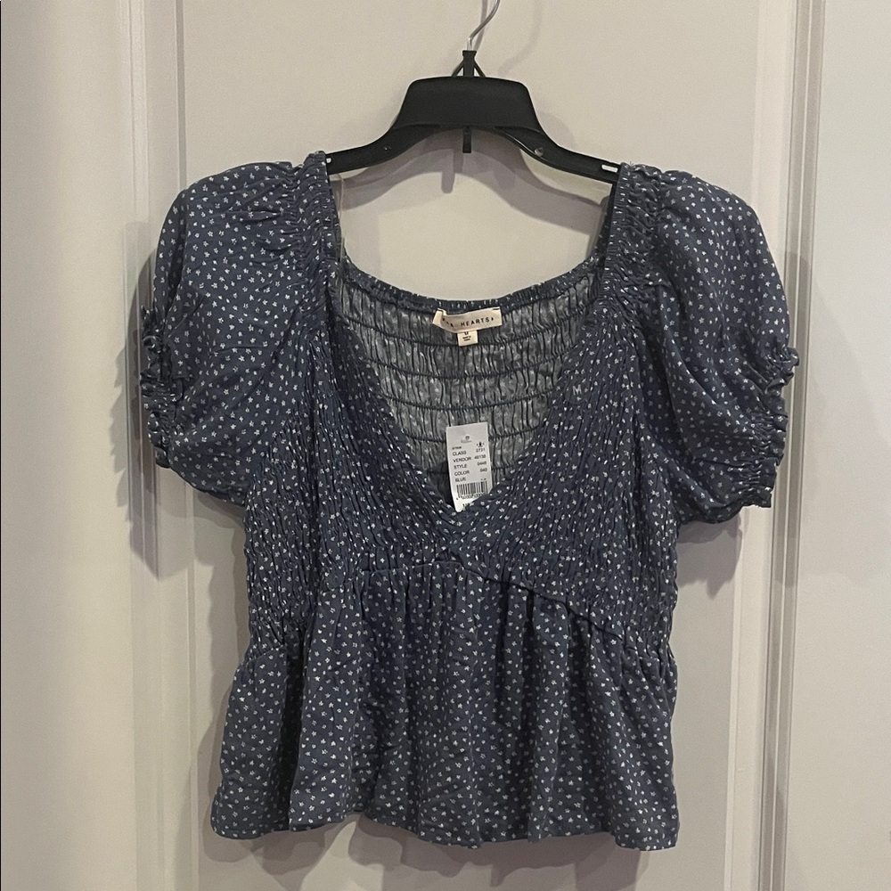 NWT LA Hearts Blue Polka Dot Top Size M